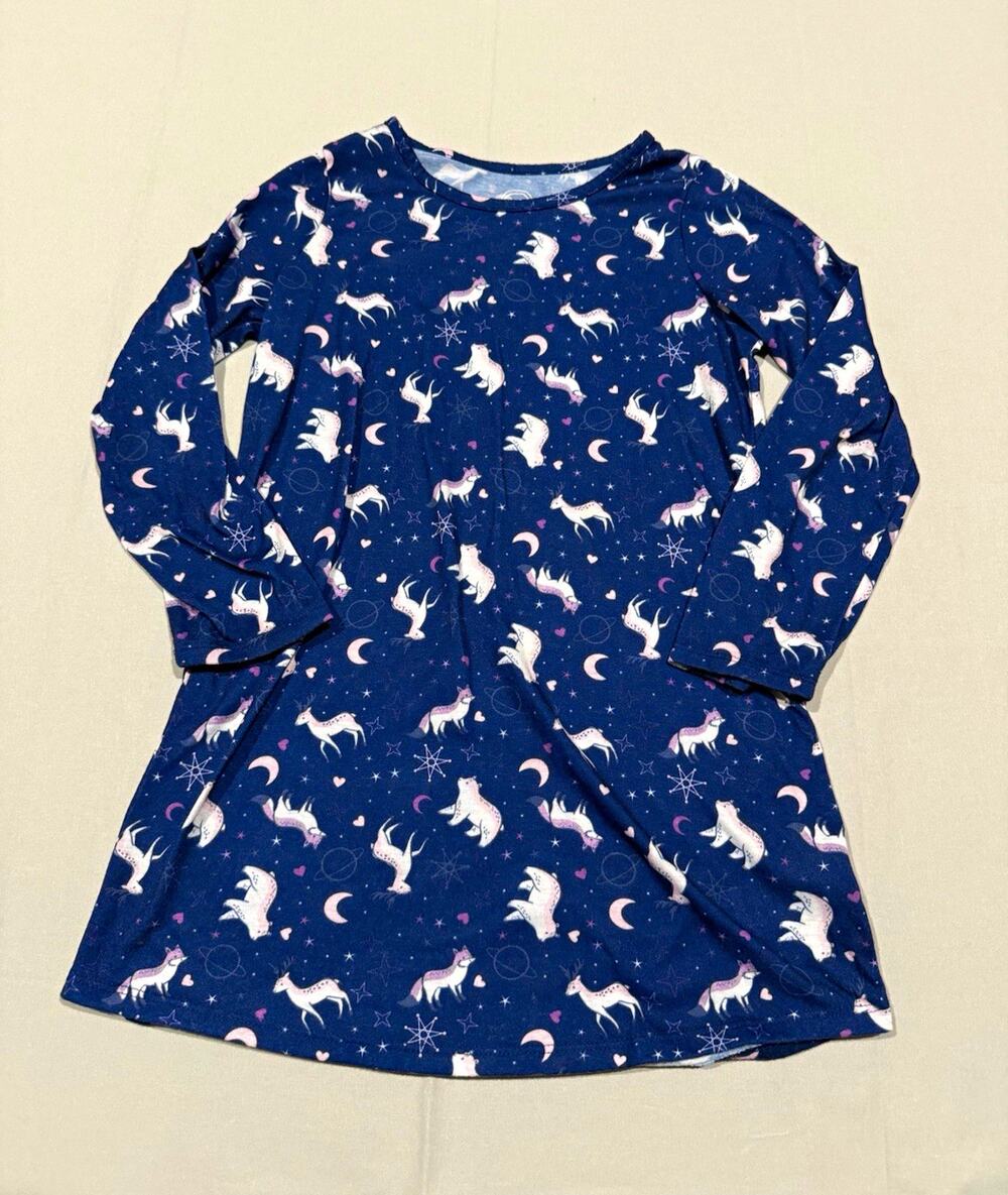 Wonder Nation Girls S (6-6X) Blue Animal Print A-Line Knee Dress Long Sleeve